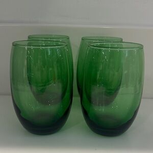 VINTAGE Anchor Hocking Green Roly Poly Tumblers Glasses - Set of 4, MCM Decor